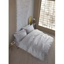Çift Kişilik Poplin Premium Nakışlı Nev Diva Gri Renkli