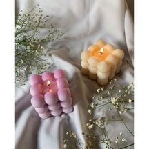 Modern Bubble Küp Mum Mor -sarı Dekoratif Mum 2 Adet Pembe