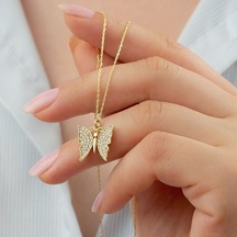 925 Ayar Gold Kelebek Gümüş Kolye