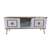 Evimeaksesuar 140 Cm Cnc Kesim Eko Tv Sehpası & Ünitesi-Beyaza Gold