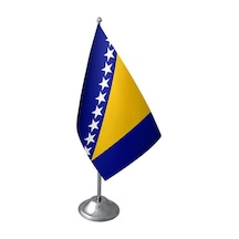 Masa Üstü Bosna Hersek Bayrağı Krom Direk Masa Bayrak Seti