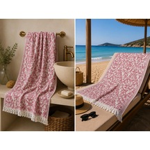 Ege Esintisi Saray Jakarlı Çift Yüzlü Peştemal - Mercan - %100 Pamuk 100x180 Cm Plaj, Havuz Ve Hamam Peştemali Kırmızı