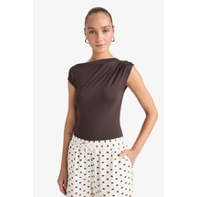 Defacto Slim Fit Dar Kesim Asimetrik Bluz F7297ax25aubn340 Kahve