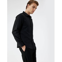Koton Slim Fit Yarım İtalyan Yaka Siyah Erkek Gömlek 7wam60036hw