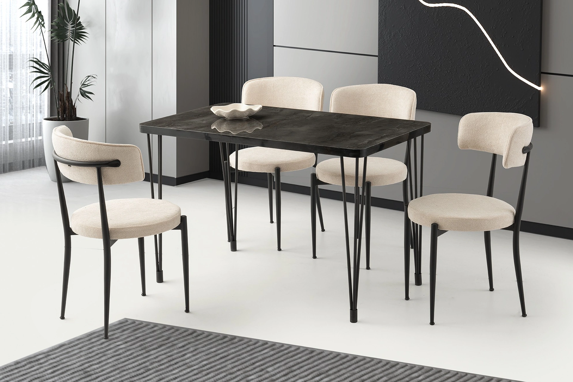 Sabit Masa Firkete Ayak 70x20 Cm 4 Adet Gözde Sandalye Krem