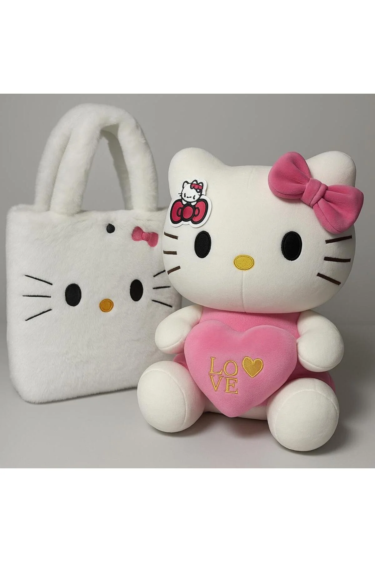 Hello Kitty Peluş Oyuncak 35cm + Peluş Çanta - Sevimli & Yumuşak Açık Pembe