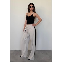 Madmext Bej Şerit Detaylı Bol Paça Kadın Pantolon Mg2441 Bej
