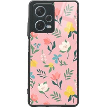 Xiaomi Redmi Note 12 Pro 5g Pinky Flowers Tasarımlı Glossy Telefon Kılıfı Siyah