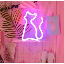 Kedi Gece Lambası Neon Tabela Duvar Süsü Renkli