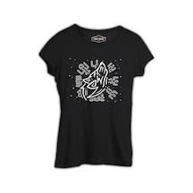 Wolf Howling And Viking Knots Siyah Kadın Tshirt 001