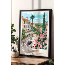 İtalya Palermo Duvar Tablosu Modern Salon Duvar Dekoru, Akdeniz Temalı Çerçeveli Poster Tablo Siyah