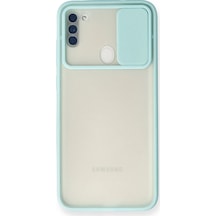 Uray Store Samsung Galaxy Uyumlu  A11 Kılıf Palm Buzlu Kamera Sürgülü Silikon - Turkuaz