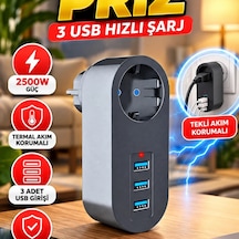 2500w Termal Akım Korumalı Çok Amaçlı Priz 3 Usb Hızlı Şarj Çıkışlı Diğer