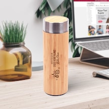 Yılbaşı Hediyesi İsme Özel Bambu Çelik Termos Kahverengi