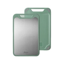 Moveevo 304 Çelik Yeşil Çift Taraflı Kesme Tahtası, 40x25cm Büyük Boy, Hamur Ve Sebze İçin Çok Amaçlı Kullanim Yeşil