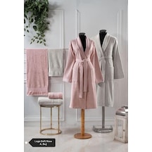 Pierre Cardin 6 Parça Jakarlı Aile Bornoz Seti-logo Soft Decorose Açık Gri - Pembe