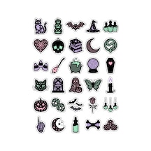 30 Adet Pastel Gotik Cadılar Bayramı Sticker Seti - Laptop Defter Telefon İçin Çok Renkli