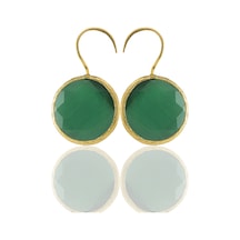 Kadir Jewellery 22 Ayar Altın Kaplama Kadın Taşlı Küpe -el İşçiliği Ve Hipoalerjenik Küpe Koyu Yeşil