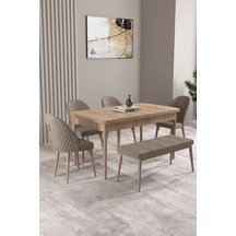 Milas Meşe Desen 80x132 Mdf Açılabilir Yemek Masası Takımı 4 Sandalye, 1 Bench Cappucino