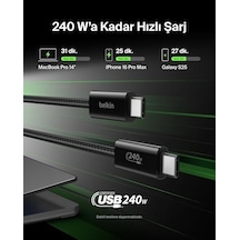 2&apos Li Örgülü Usb-c - Usb-c Kablo, 1,5 M, 240 W, Yumuşak, Esnek Ve Hızlı Şarj Kablosu, 17 Ve 16 Serisi, Galaxy S25, 10, İpad Pro Ve Daha Fazlasıyla Uyumlu, Siyah