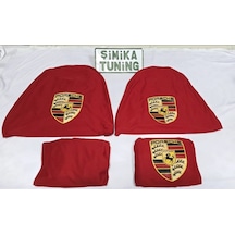 Porshe Kırmızı Oto Servis Kılıfı Ön Ve Arka 4parça Takım Arka Logolu Esnek 1.kalite Yıkanabilir Pe 1 Takım