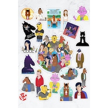 Bojack Horseman Çizgi Dizi Telefon Laptop Bullet Journal Yapışkanlı Folyo Sticker Paketi 21 Adet Çok Renkli