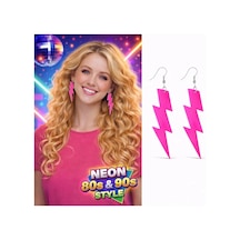 80 Ler 90'lar Retro Neon Pembe Şimşek Küpe 10 Cm 1