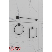 Yapışkanlı Kare Uzun Havluluk Kare Havluluk Halka Havluluk Banyo Aksesuar Seti Siyah