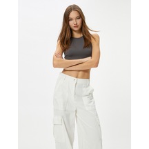 Koton Basic Crop Atlet Yuvarlak Yaka Ribanalı Antrasit 4sal30022ık 4SAL30022IK927 Antrasit