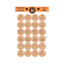 24 Adet - Bohemian Kraft Sticker - Handmade Love Sticker - Thank You Sticker - Teşekkürler Sticker Çok Renkli