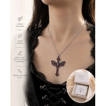 Kırmızı Kelebek Detaylı Gotik Haç Kolye Unisex Vintage Stil Zincir Kolye Çok renkli 00527955