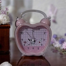 Kristal Elma Tasarımlı Alarm Saati, Sevimli, Karakterli, Şeffaf Kristal Saat Pembe Pembe