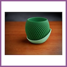 Bezos 3d Baskı Küre Saksı - Kafes Dokulu İki Parçalı Dekoratif Saksı - Yeşil-mint Rengaren Standart 93858208
