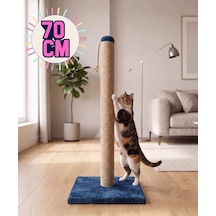 70 Cm Mavi Kedi Tırmalama Tahtası - Sağlam Tabanlı Jüt İpli Kedi Tırmalama Direği