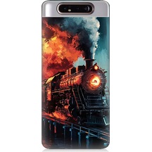 Samsung Galaxy A80 Uyumlu Buharlı Tren Yolculuğu Desenli Silikon Kılıf Çok Renkli