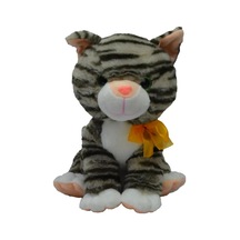 Miyavlayan Tekir Peluş Sesli Kedi 28 Cm Kedi Sesi Çıkaran Gri Siyah Gri