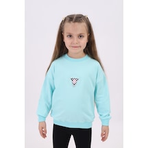 Toontoy Kız Çocuk Relax Fit Bisiklet Yaka Düşük Omuz Nakış Baskılı Sweatshirt - 2 İplik Su Yeşili