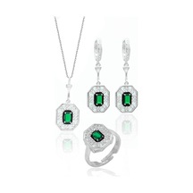 Zümrüt Taşlı Sekizgen Model 925 Ayar Gümüş Üçlü Set 201024002 Gümüş