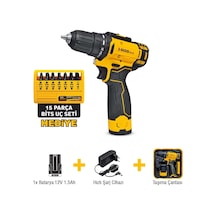 Sgs5147 - 12 Volt Akülü Vidalama Seti 1.5 Amper + 15 Parça Bits Uç Seti