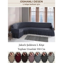 Upmall Jakarli Şal Desen 7 Kişilik L Köşe Koltuk Örtüsü, Esnek Koltuk Kılıfı, Osmanlı Desen 550cm Antrasit Antrasit