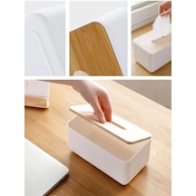 2'li Bambu Kapaklı Peçetelik Sunumluk Dekoratif Masaüstü Düzenleyici Peçete Kutusu Ahşap - Beyaz