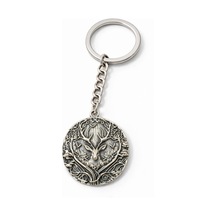 Geyik Başlı Yaşam Ağacı Motifli Gümüş Renk Metal Unisex Anahtarlık