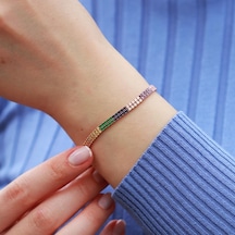 2 Sıra Renkli Zirkon Taşlı İnce Rose Gold Kaplama Su Yolu Gümüş Bileklik Gümüş