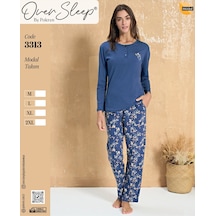 Street Beauty Sleep Poleren Lacıvert Modal Pijama Takım Lacivert