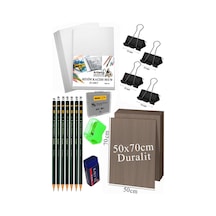 Karakalem Eskiz Çizim Seti Durolit Seti 50x70 Cm 1 Paket Resim Kağıdı Dereceli Kalem Seti Hamur Silgi Sınav Silgisi