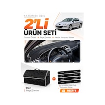 Peugeot 407 2004-2010 Uyumlu Torpido Örtüsü + Deri Bagaj Çantası + Sticker Seti - Siyah Gri