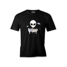 Alien Believe İn Planets Baskılı Sİyah Erkek Tshirt 001