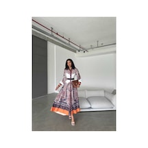 Wellway İthal Babel Kumaş Gömlek Yaka Elbise Kemer Dahildir -oranj-42113 Oranj