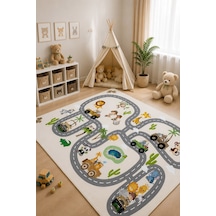 STY Home Safari Beyaz Çocuk Oyun Halısı Kaymaz Makinede Yıkanabilir Eğitici Bebek Ve Çocuk Odası Halısı Oyun66