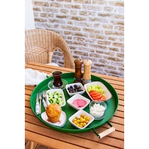 Kitchen Trend Metal 45 Cm Yeşil Ahşap Kulplu Yuvarlak Tepsi, Kahv
